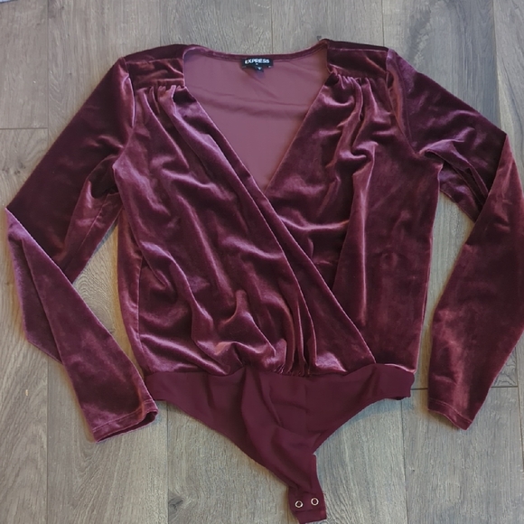 Express Tops - Express Burgundy Velvet Bodysuit